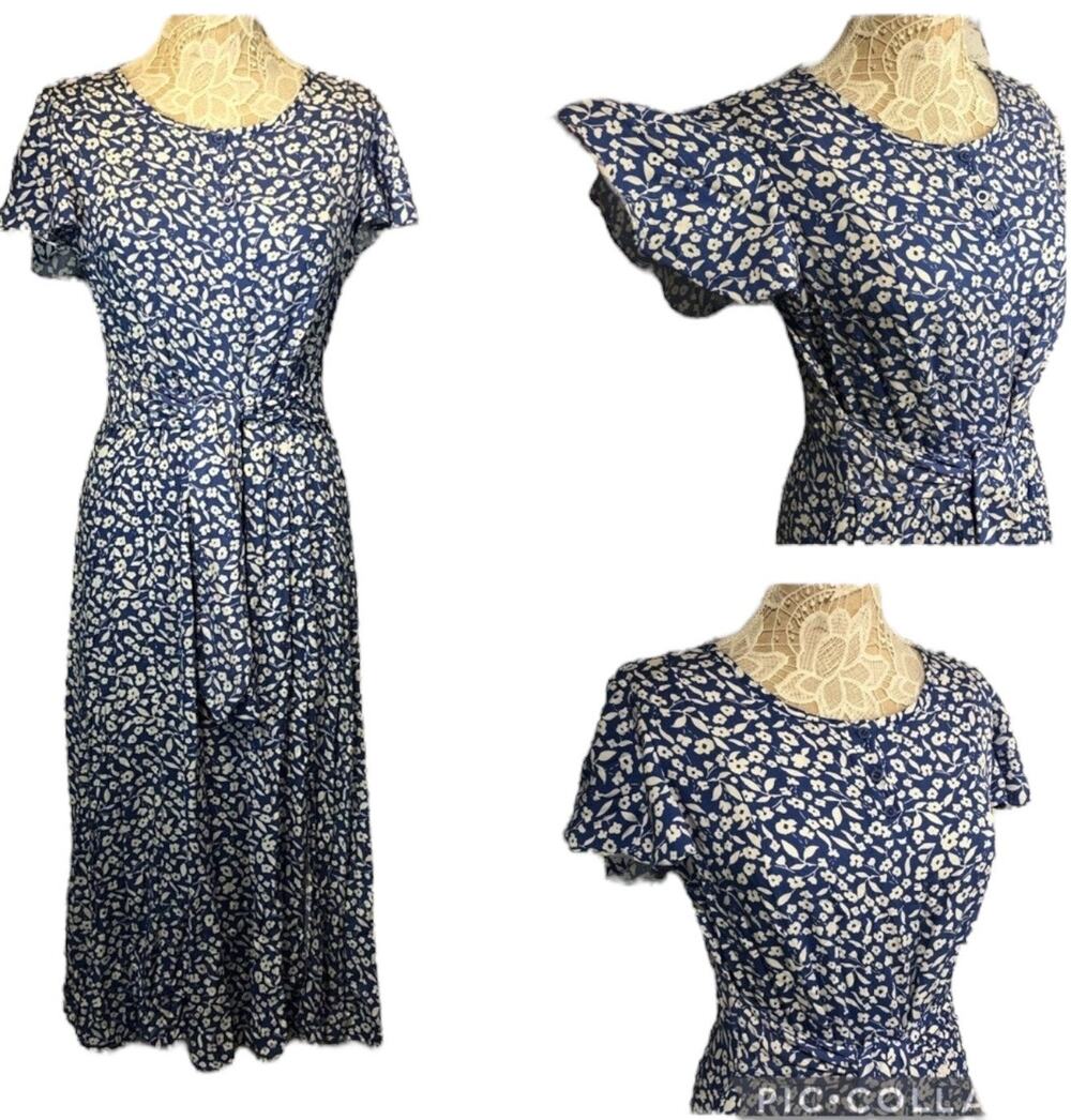 MADISON blue floral maxi dress with short flutter sleeves size small